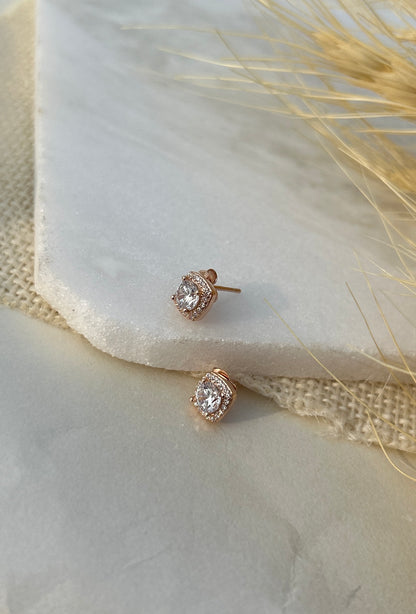 Rose Gold Cushion Stud Earrings