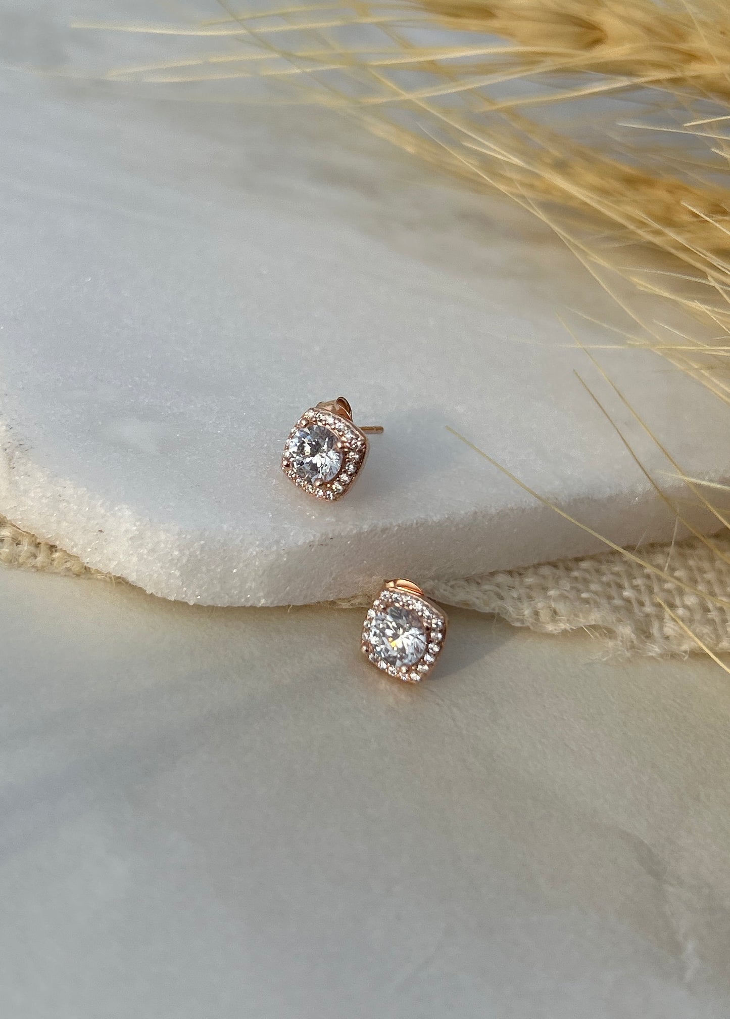 Rose Gold Cushion Stud Earrings