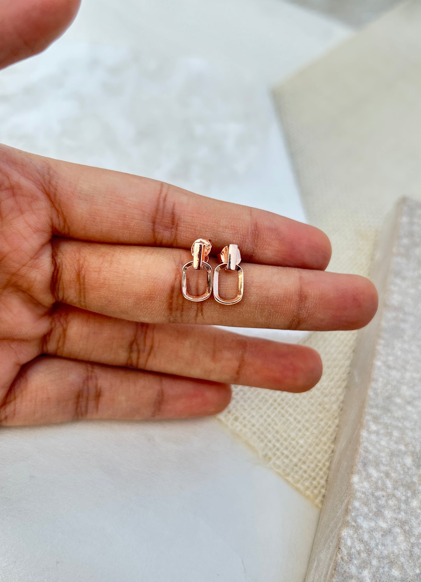 Rose gold link stud earrings