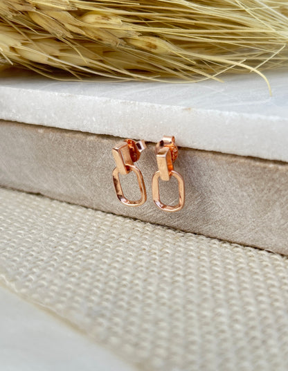 Rose gold link stud earrings