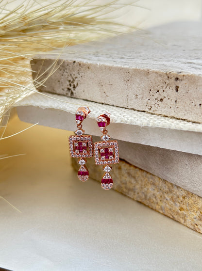 Square Drop Silver Earrings