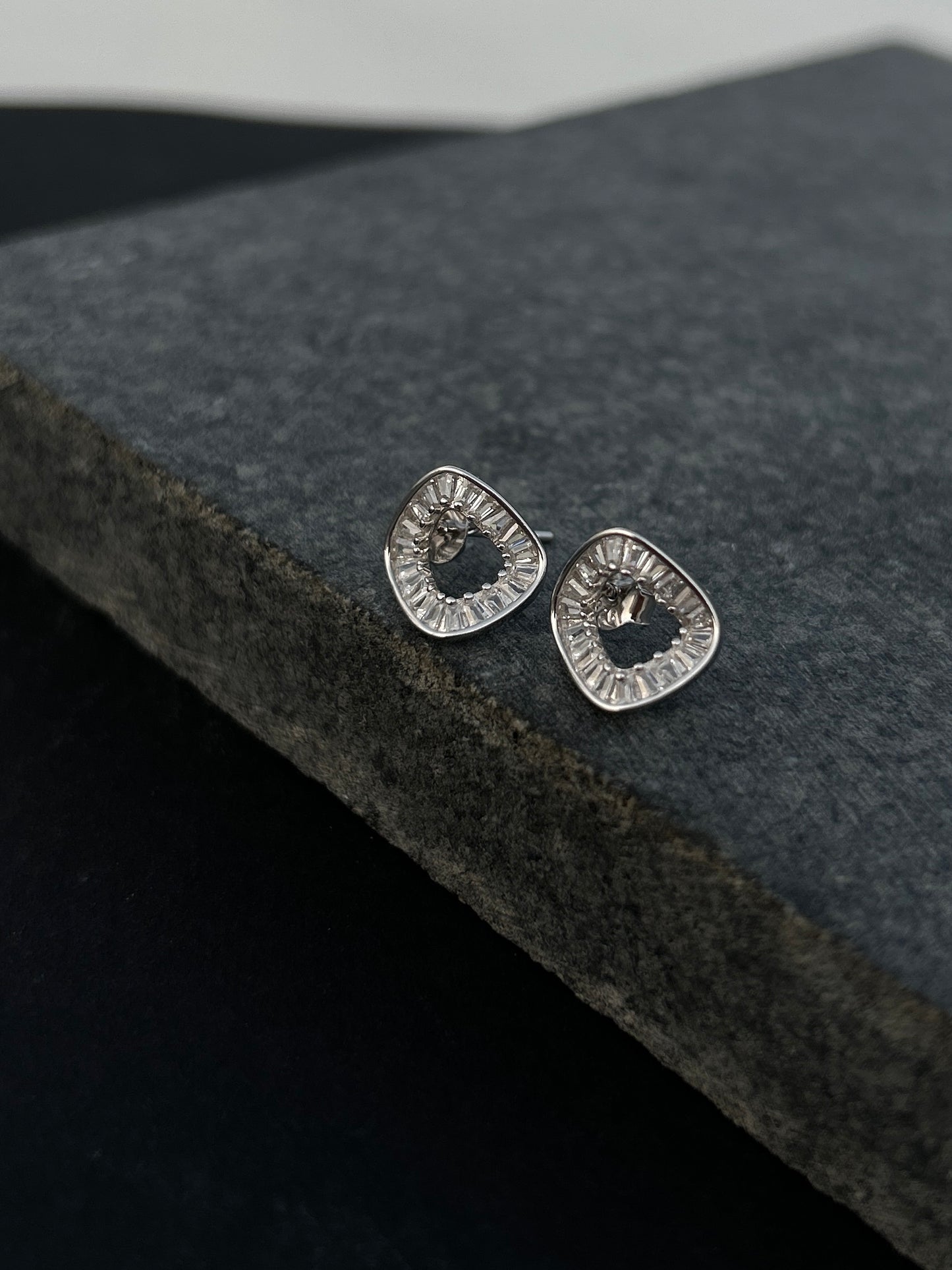 Silver Square Halo Stud Earrings