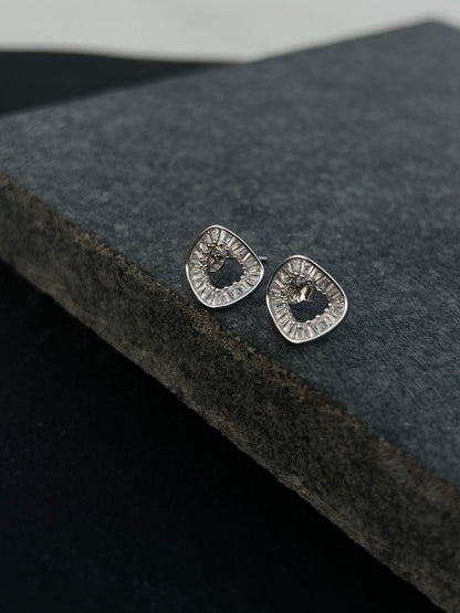 Silver Square Halo Stud Earrings