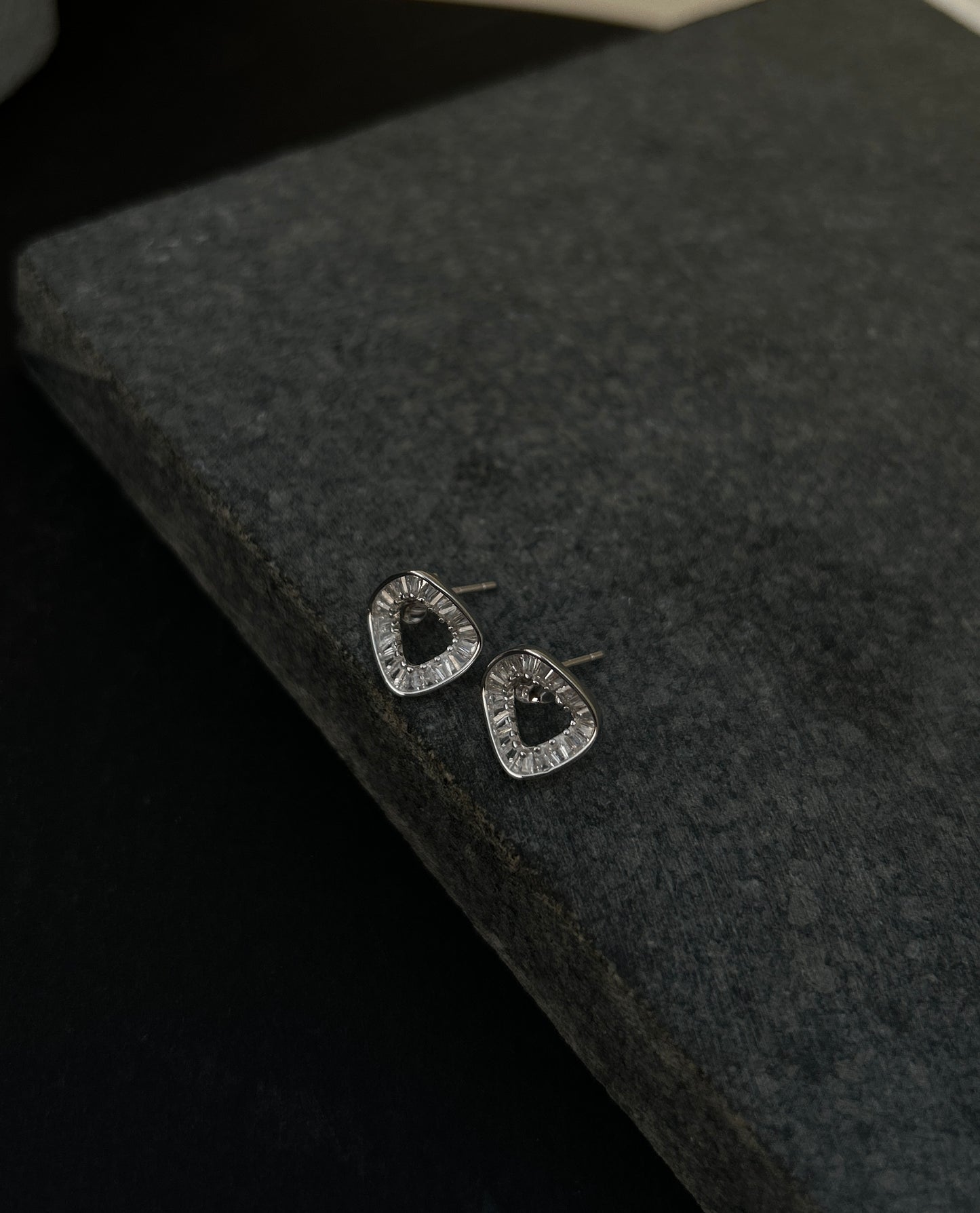 Silver Square Halo Stud Earrings