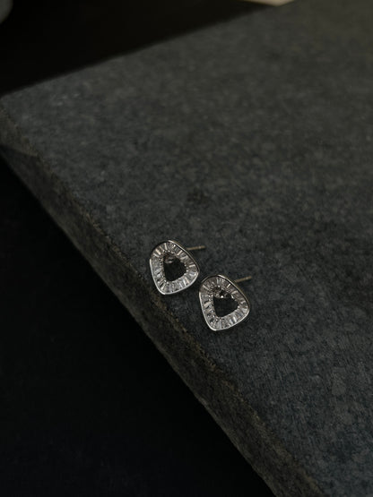 Silver Square Halo Stud Earrings