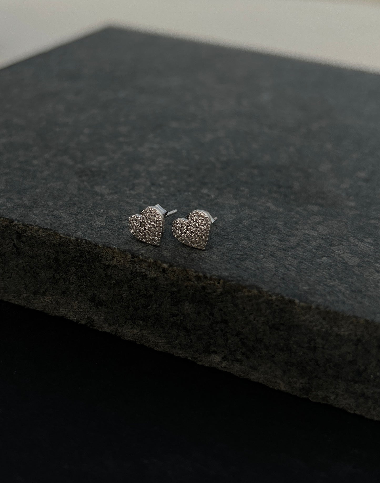 Sparkling silver heart studs