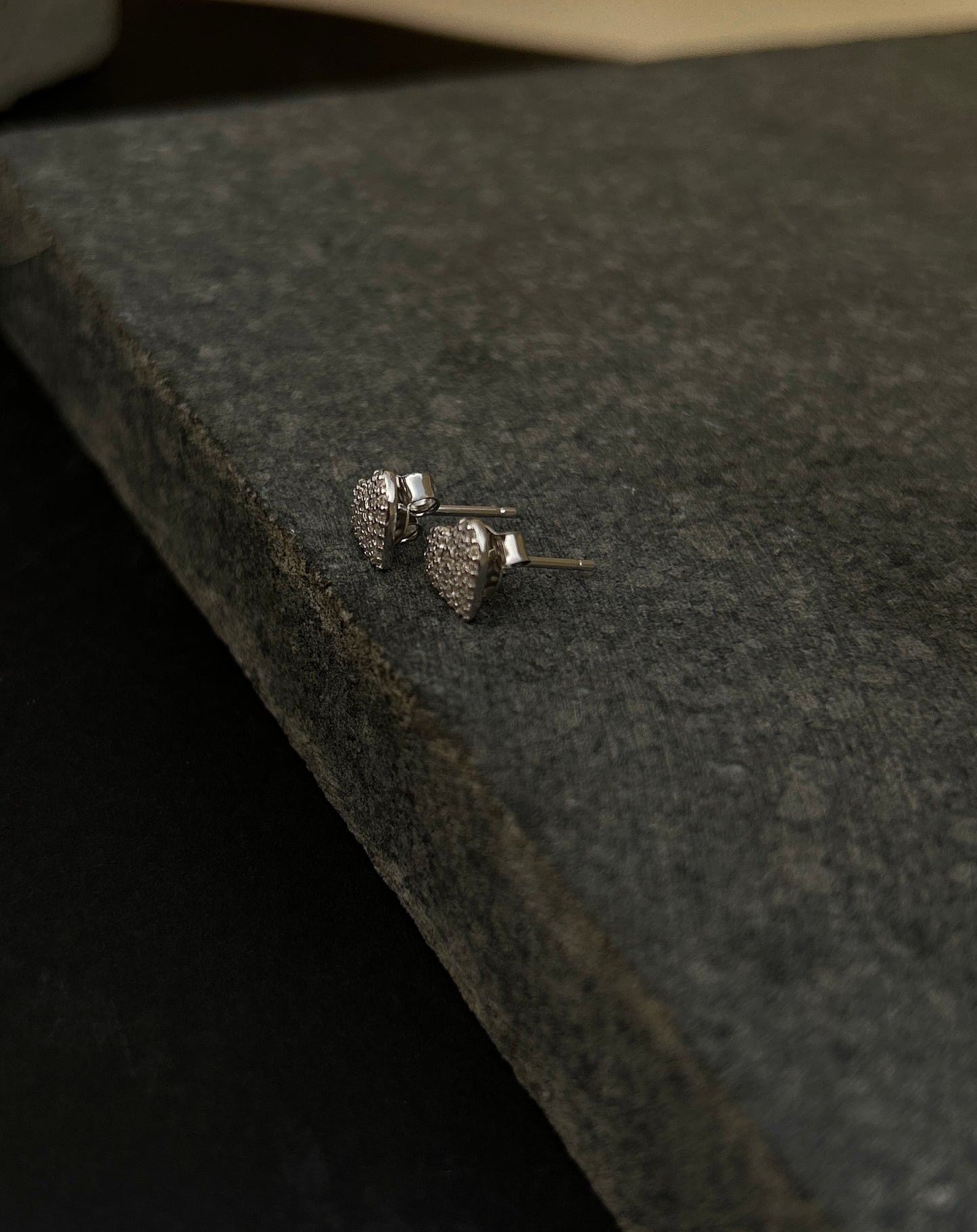 Sparkling silver heart studs