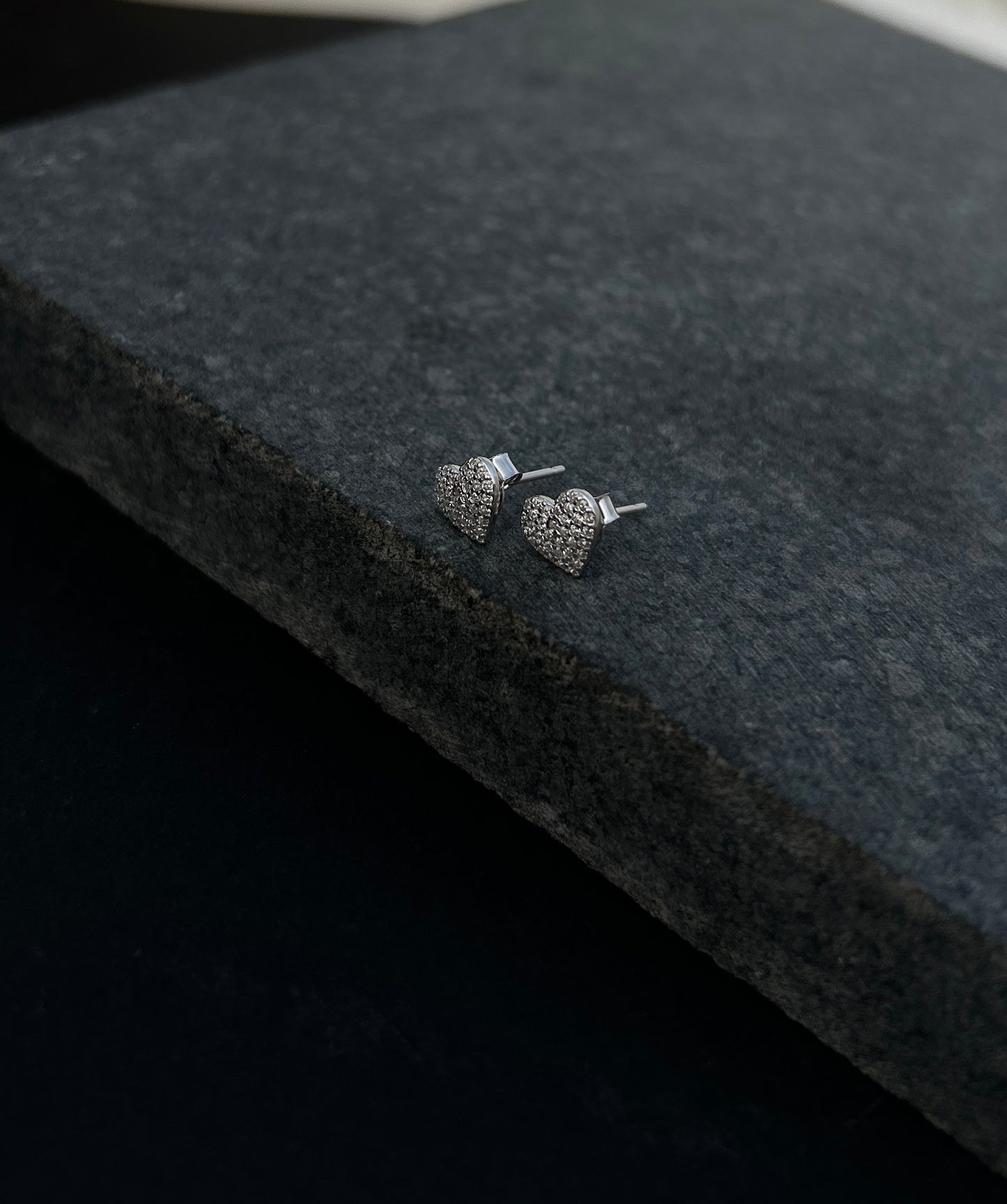 Sparkling silver heart studs