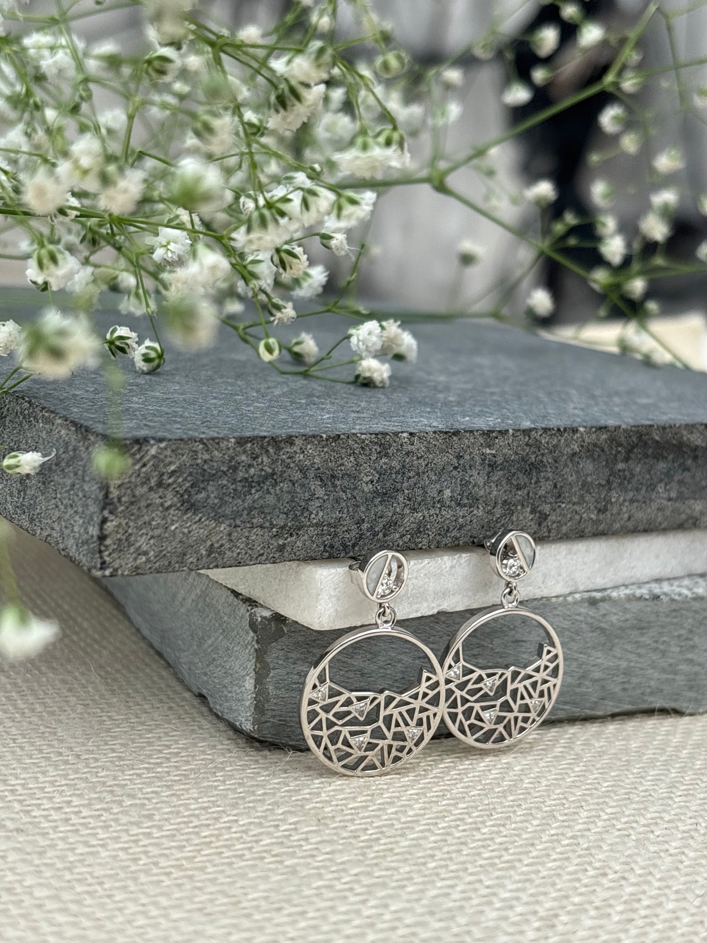 Silver Geometric Drop Earrings