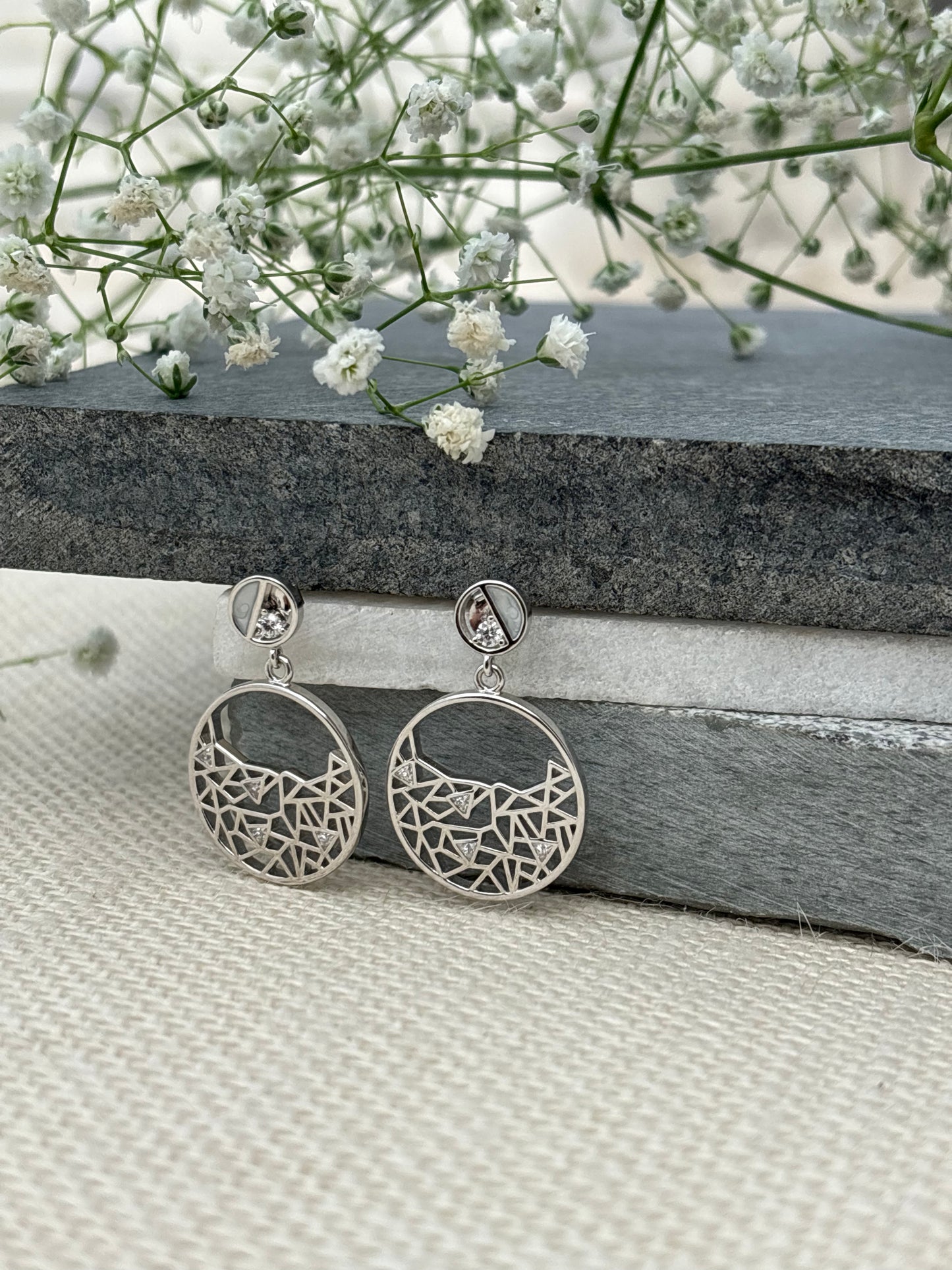 Silver Geometric Drop Earrings