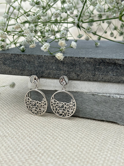 Silver Geometric Drop Earrings