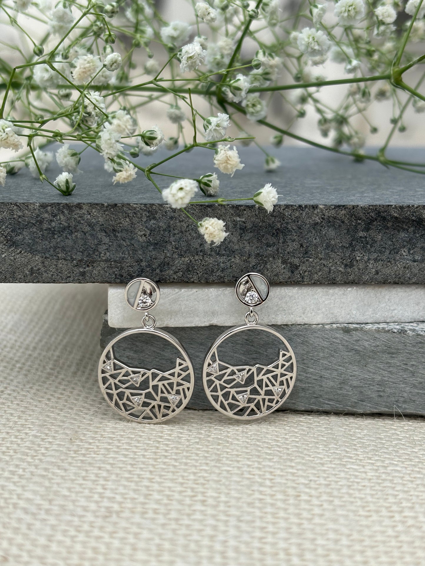 Silver Geometric Drop Earrings