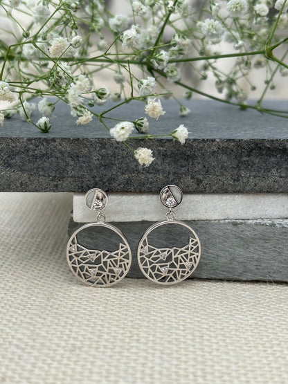 Silver Geometric Drop Earrings