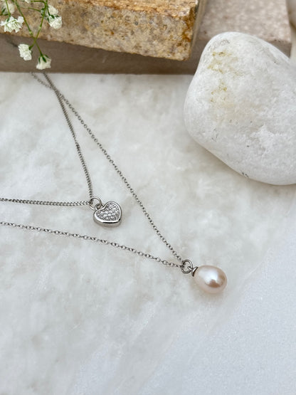 Layered Heart & Pearl Necklace