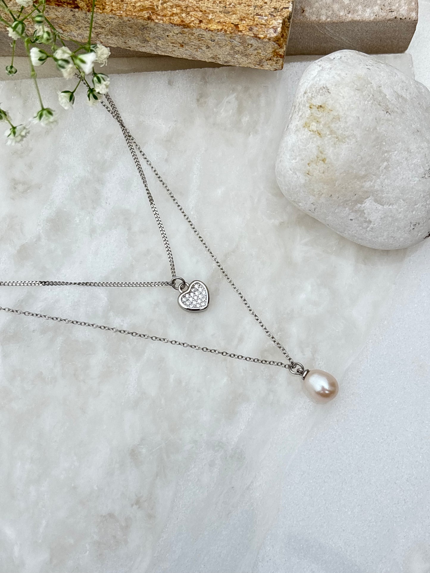 Layered Heart & Pearl Necklace