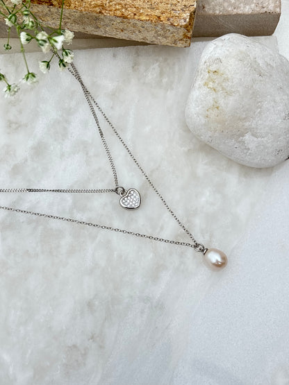 Layered Heart & Pearl Necklace