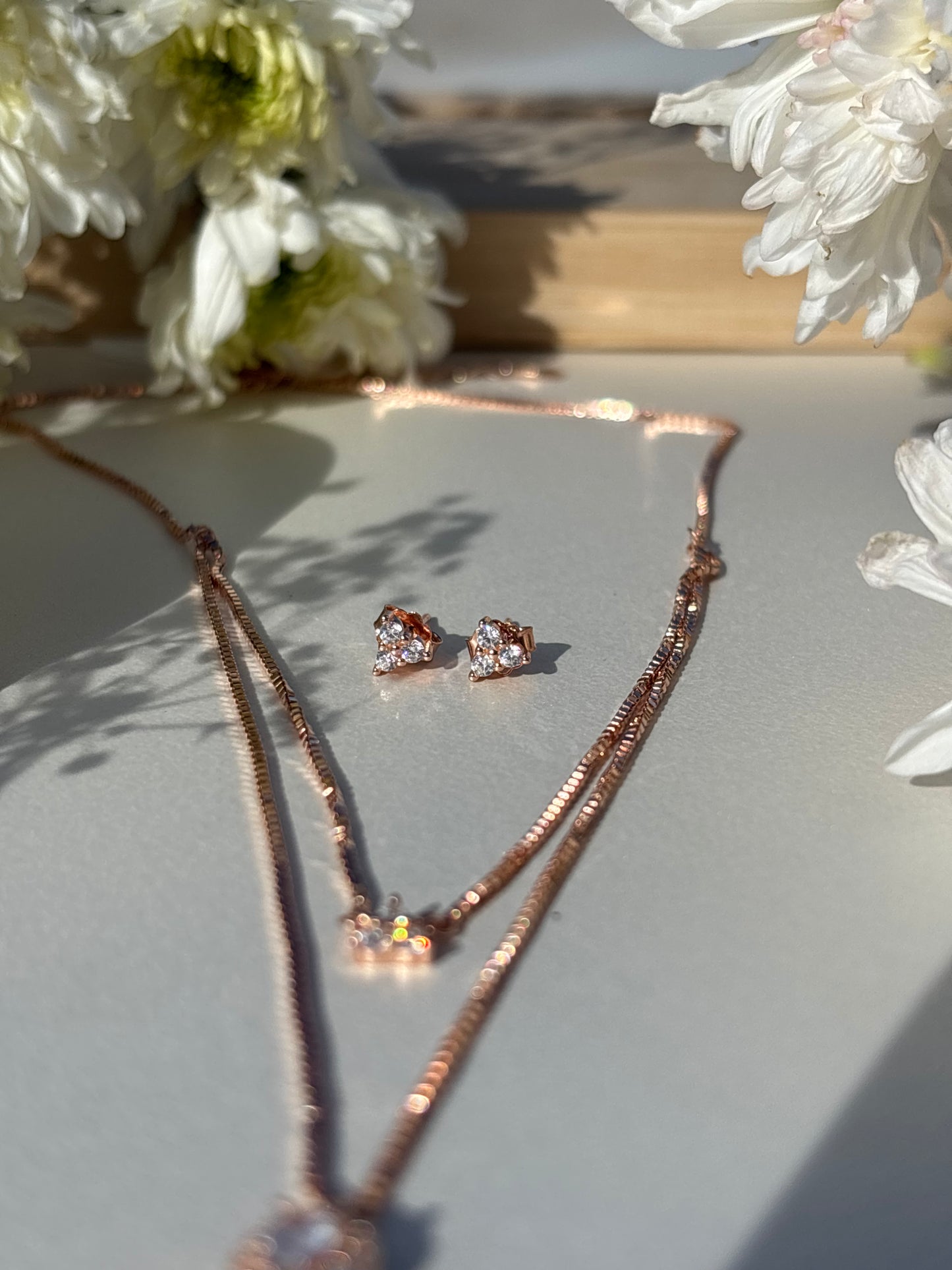 Crystal Leaf Dual-Layer Necklace Set