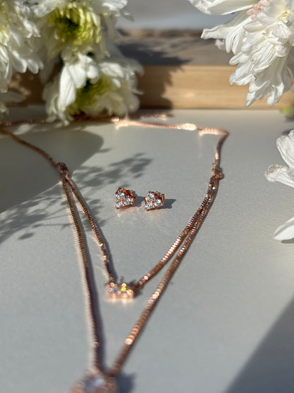 Crystal Leaf Dual-Layer Necklace Set