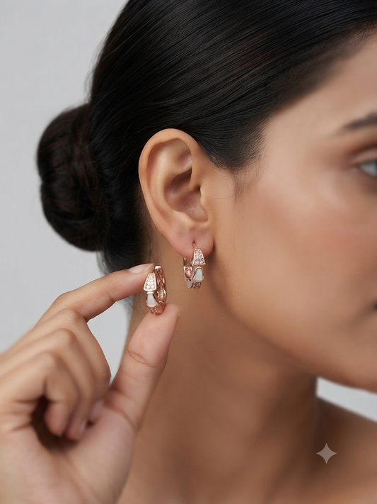 Rose Gold Serpentine Inlay Huggie Hoops