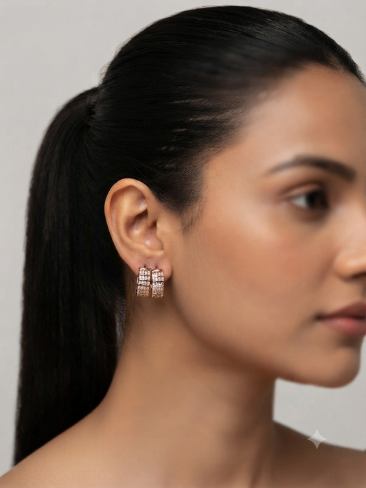 Rose Gold Fluted Pavé Statement Huggies