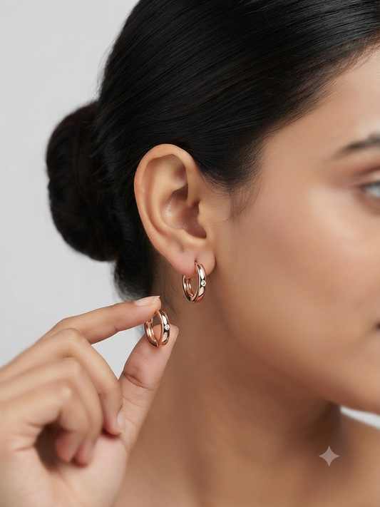 Rose Gold Inset Crystal Huggie Hoops