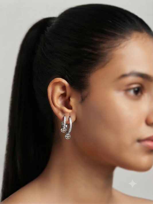 Pavé Smiley Face Huggie Hoops