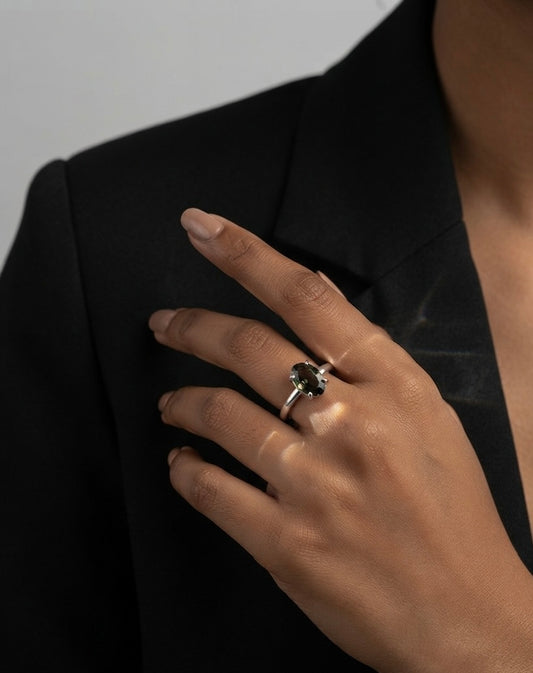 Crimson Oval Solitaire Ring