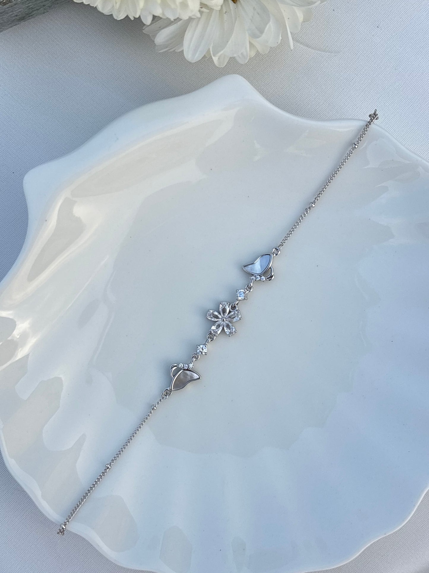 Floral Grace Silver Bracelet