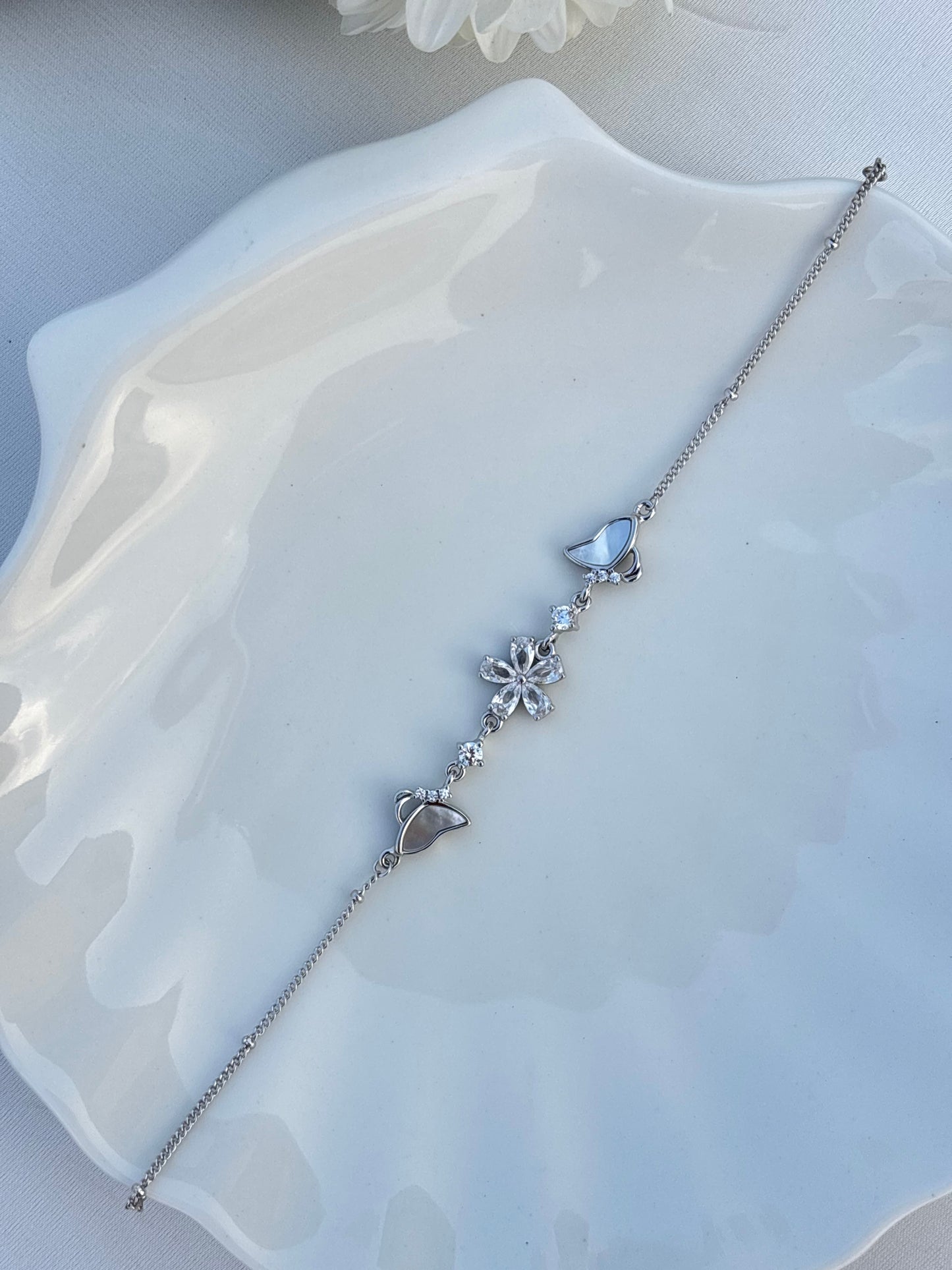 Floral Grace Silver Bracelet
