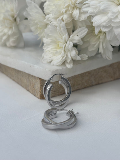 Twist Curve Silver Hoops