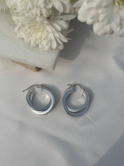 Twist Curve Silver Hoops