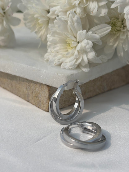 Twist Curve Silver Hoops