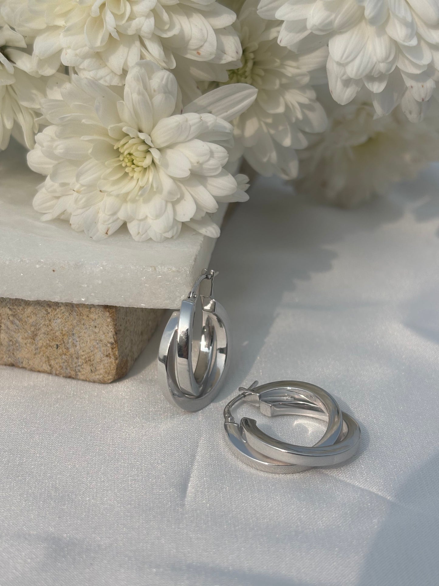 Twist Curve Silver Hoops