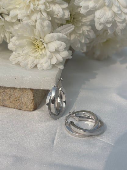 Twist Curve Silver Hoops