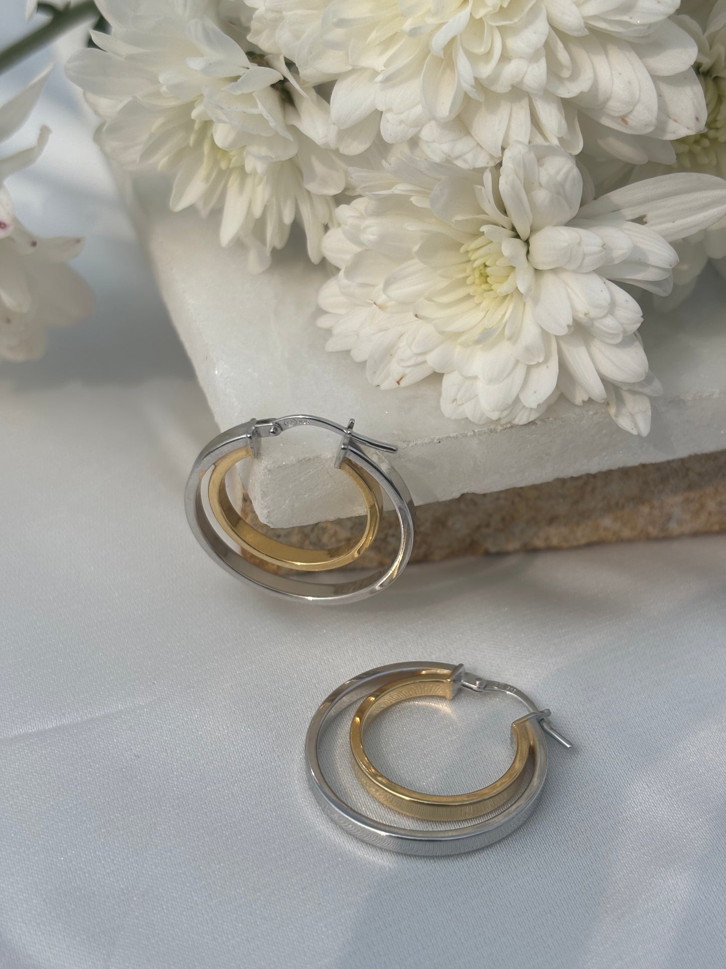 Gold Accent Silver Hoops
