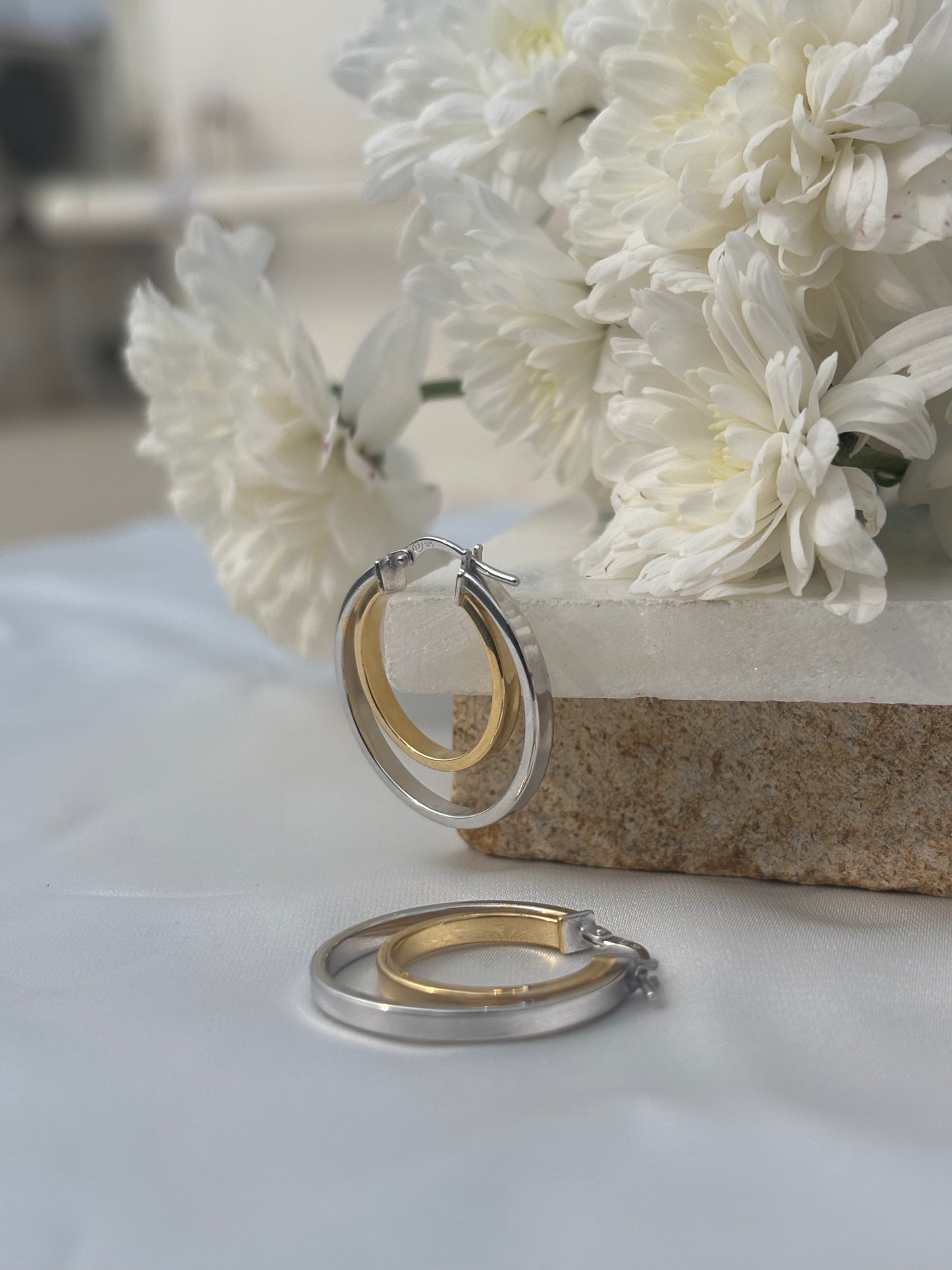 Gold Accent Silver Hoops