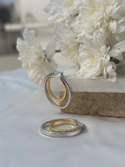 Gold Accent Silver Hoops