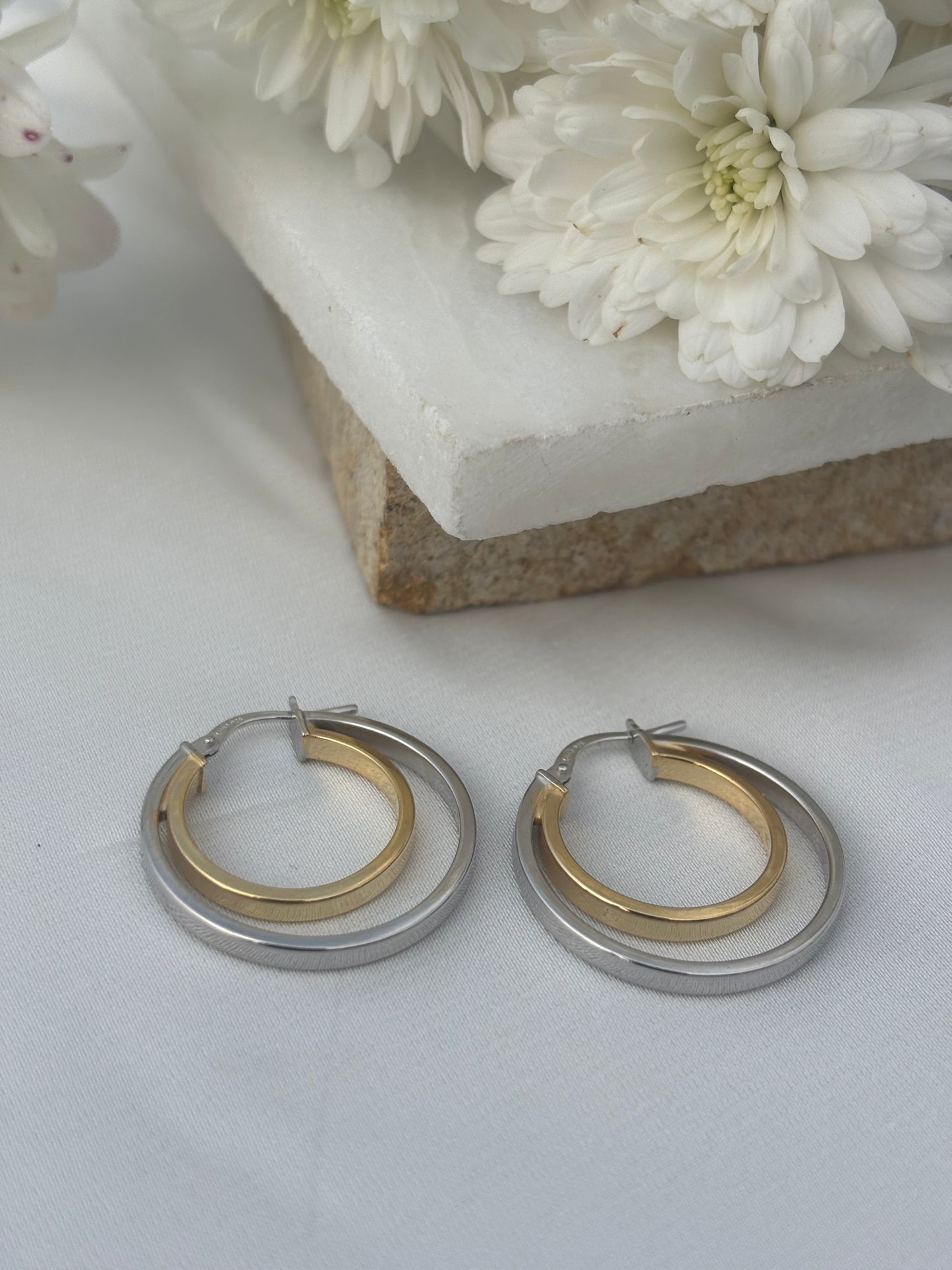 Gold Accent Silver Hoops