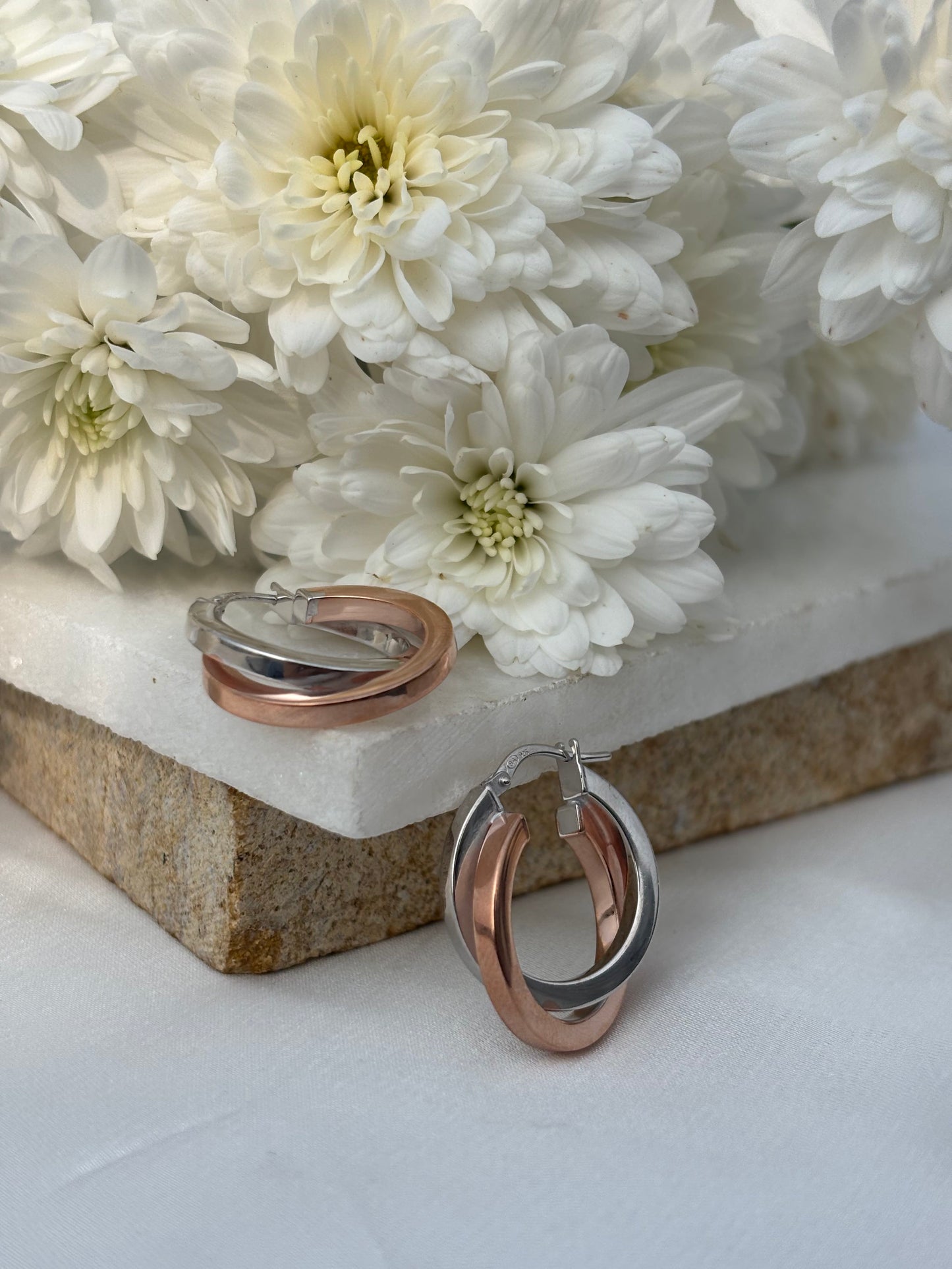 Dual-Tone Interlock Hoop Earrings