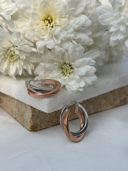 Dual-Tone Interlock Hoop Earrings