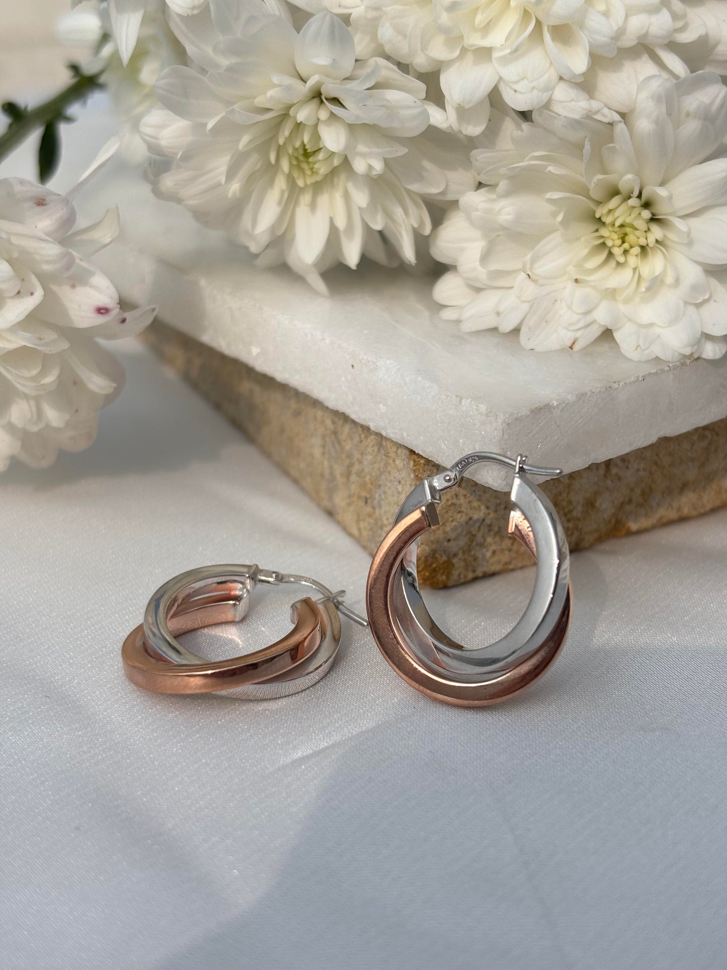 Dual-Tone Interlock Hoop Earrings