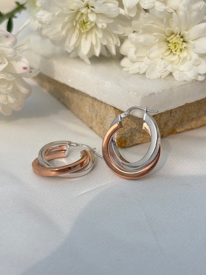 Dual-Tone Interlock Hoop Earrings