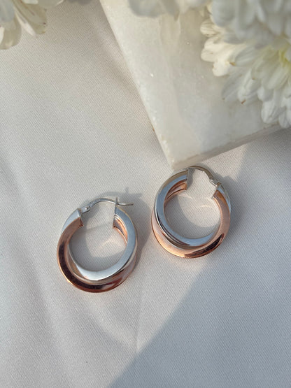 Dual-Tone Interlock Hoop Earrings