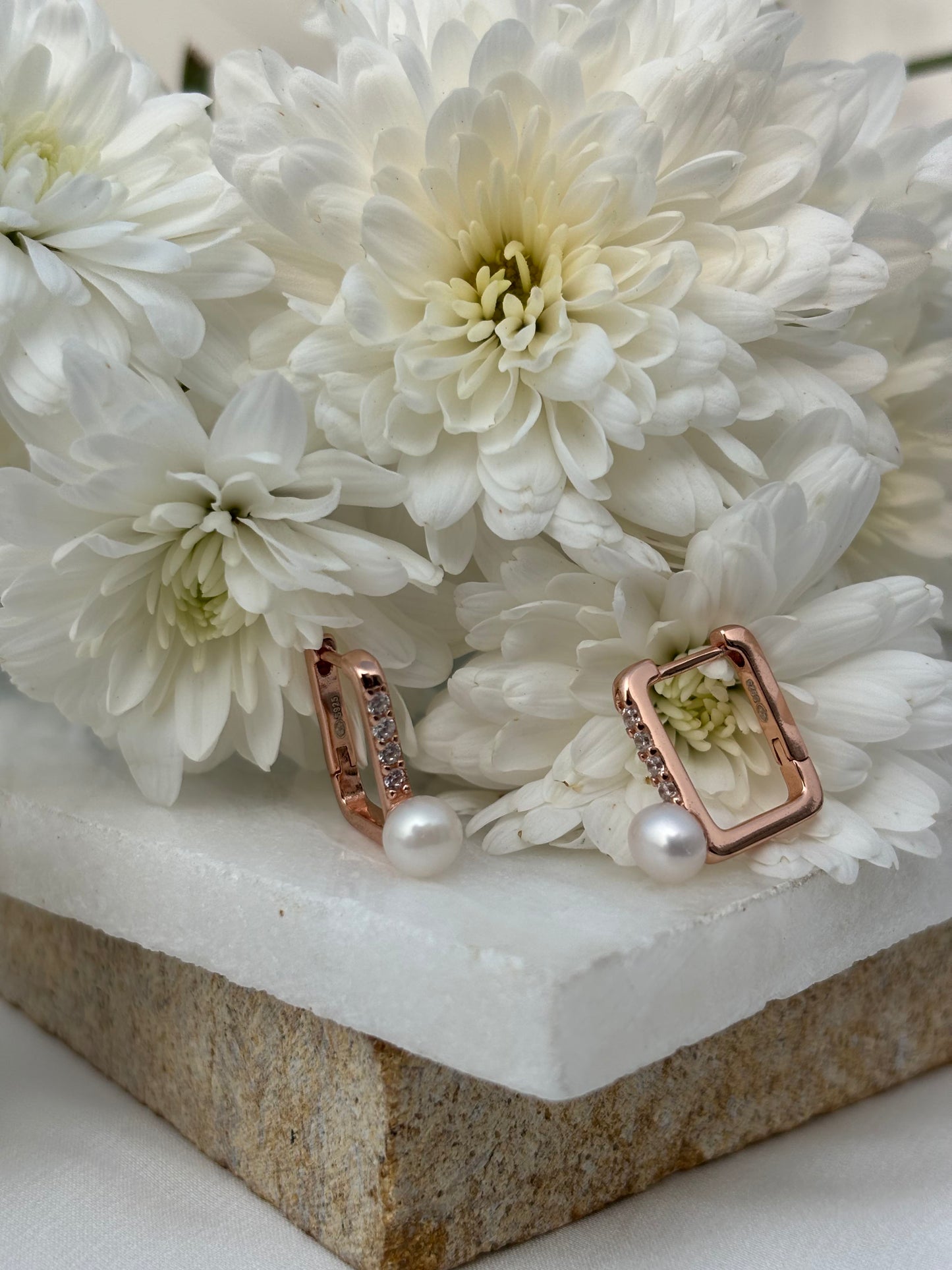 Pearl Edge Rectangular Hoops