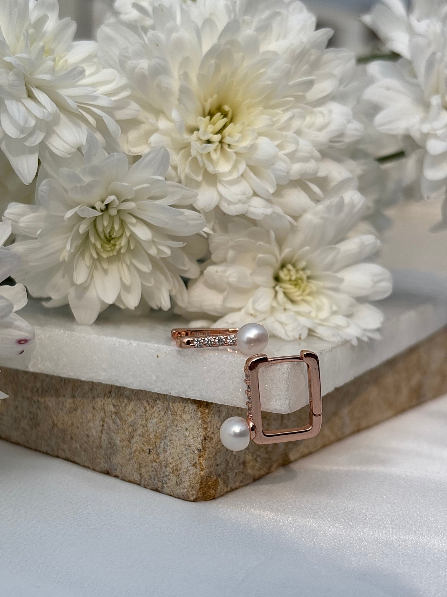 Pearl Edge Rectangular Hoops