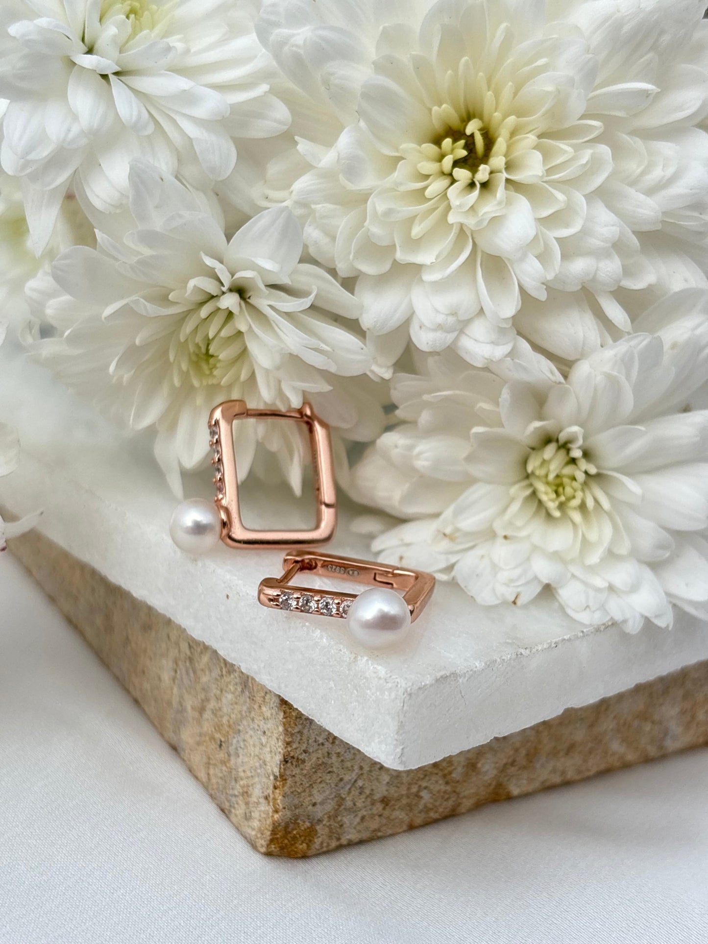 Pearl Edge Rectangular Hoops