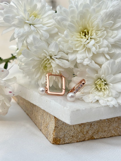 Pearl Edge Rectangular Hoops