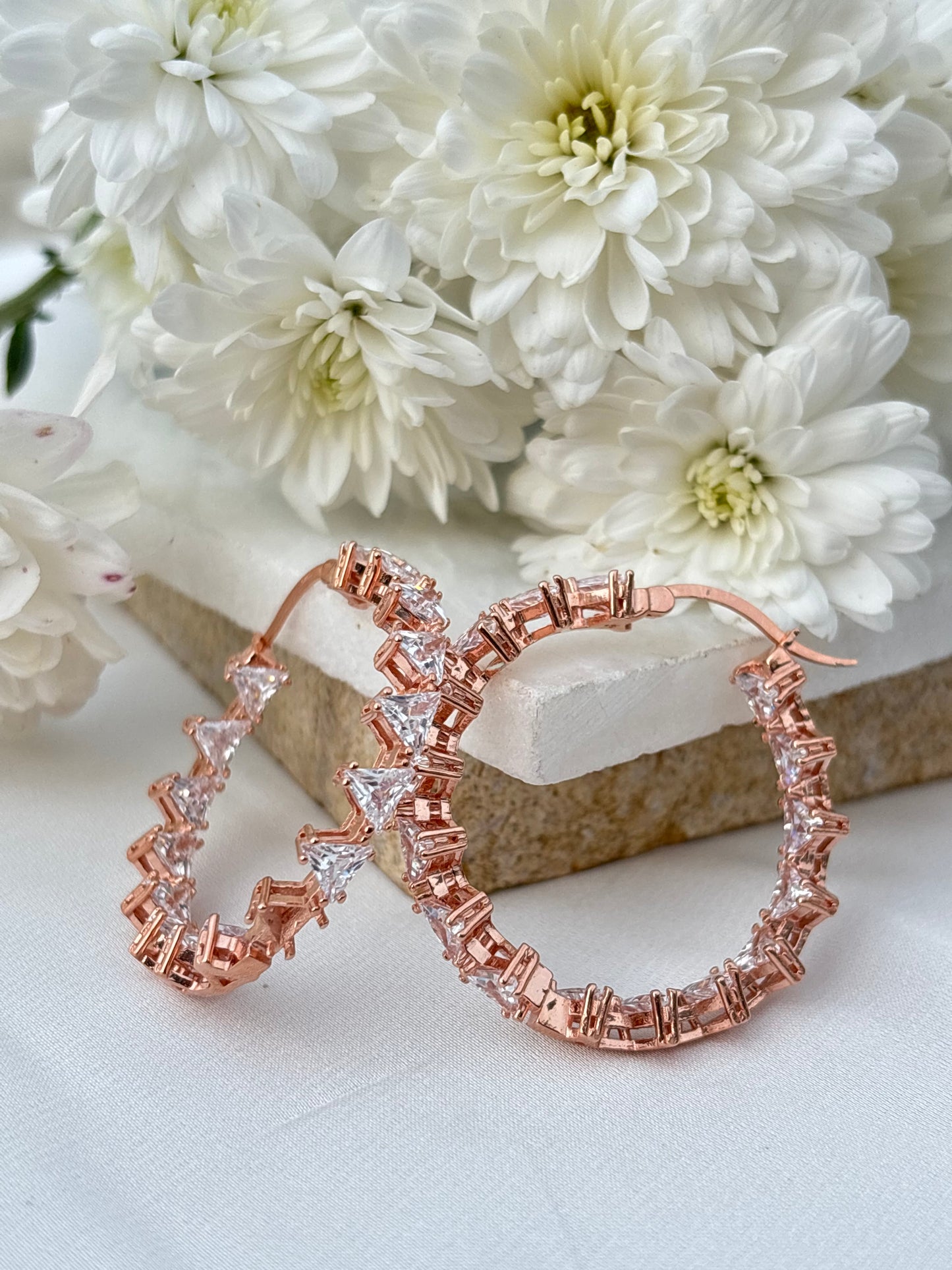 Rose Gold Zigzag Sparkle Hoops