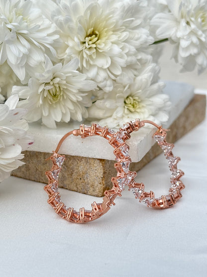 Rose Gold Zigzag Sparkle Hoops