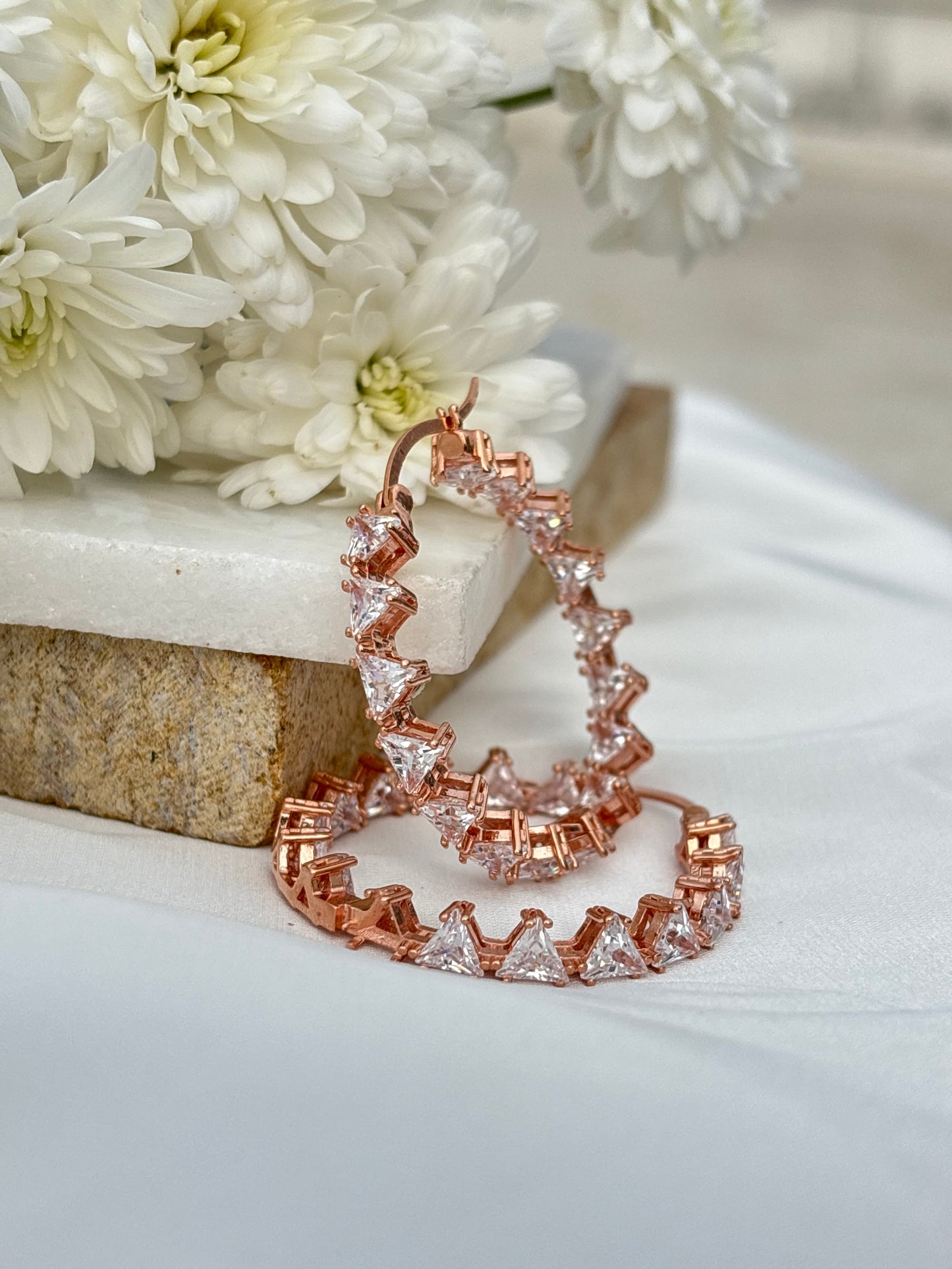 Rose Gold Zigzag Sparkle Hoops